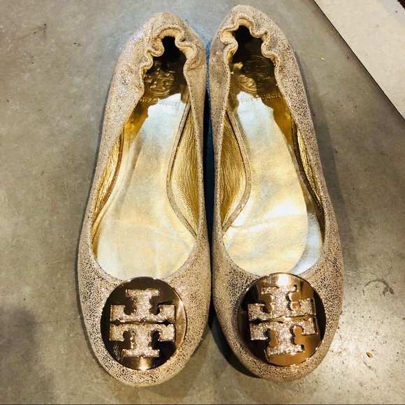 🌸SOLD🌸Tory Burch Reva Metallic Gold Ballet Flats - Picture 3 of 6